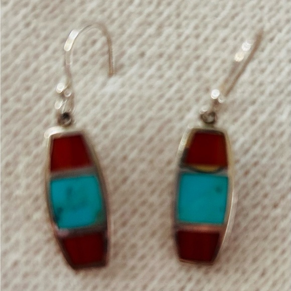 Vintage - Silver, Turquoise and Agate Earrings - Picture 2 of 3